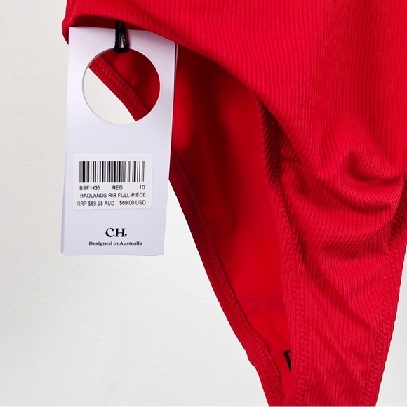 NWT Charlie Holiday Badlands Ribbed Scoop Back One Piece Swimsuit In Red - Picture 5 of 7